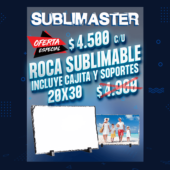 Roca rectangular sublimable 20x30 cm incluye cajita y soportes  1