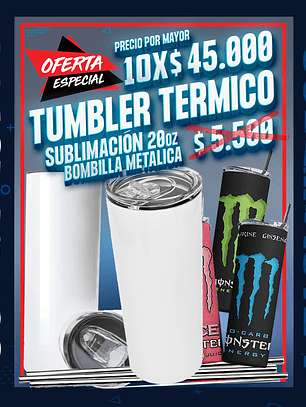Botella metálica Termico sublimable tipo tumbler - 20oz precio por mayor de 10 unidades