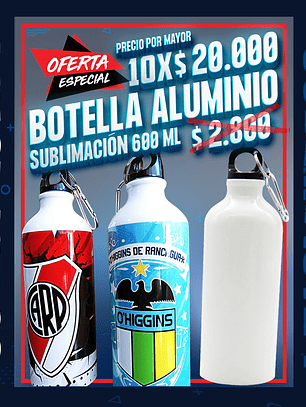 Botella de aluminio sublimable 600ml oferta por 10 unidades 