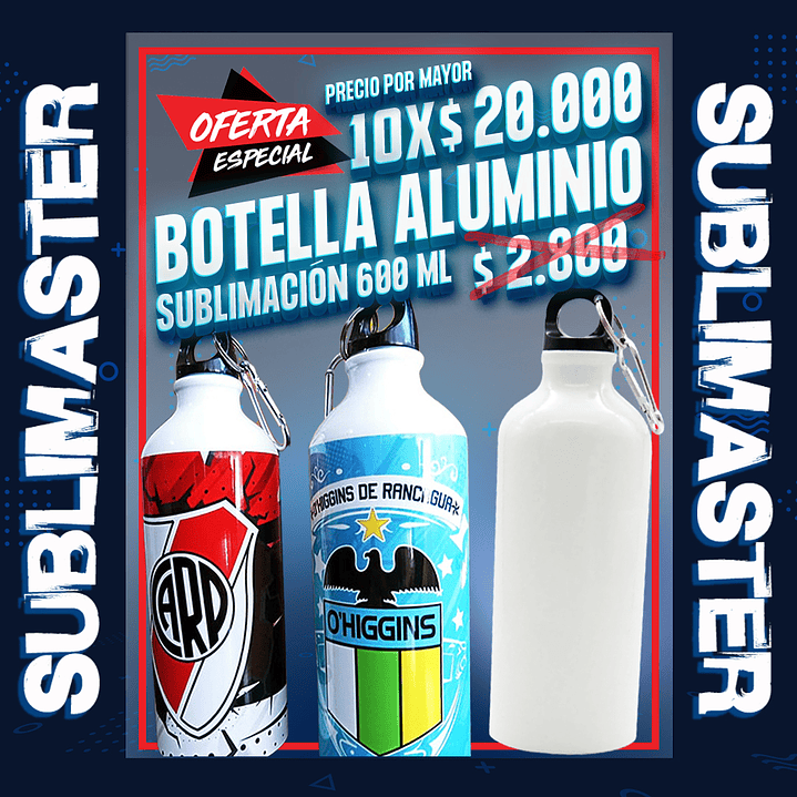 Botella de aluminio sublimable 600ml oferta por 10 unidades  1
