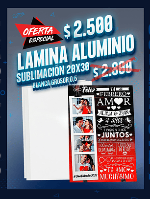 Lamina de aluminio blanca perlada sublimable tamaño 20x30 a4 de 0.5