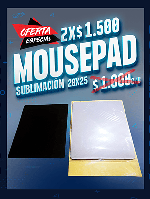 Mouse pad sublimable 20X25 oferta 2 unidades