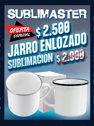 Jarro enlozado para sublimacion 12oz borde plateado y negro