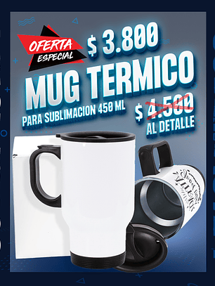 Mug térmico de acero inoxidable blanco con tapa para sublimación 450 ml