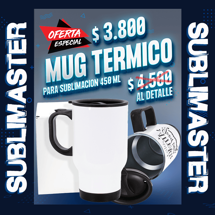 Mug térmico de acero inoxidable blanco con tapa para sublimación 450 ml 1