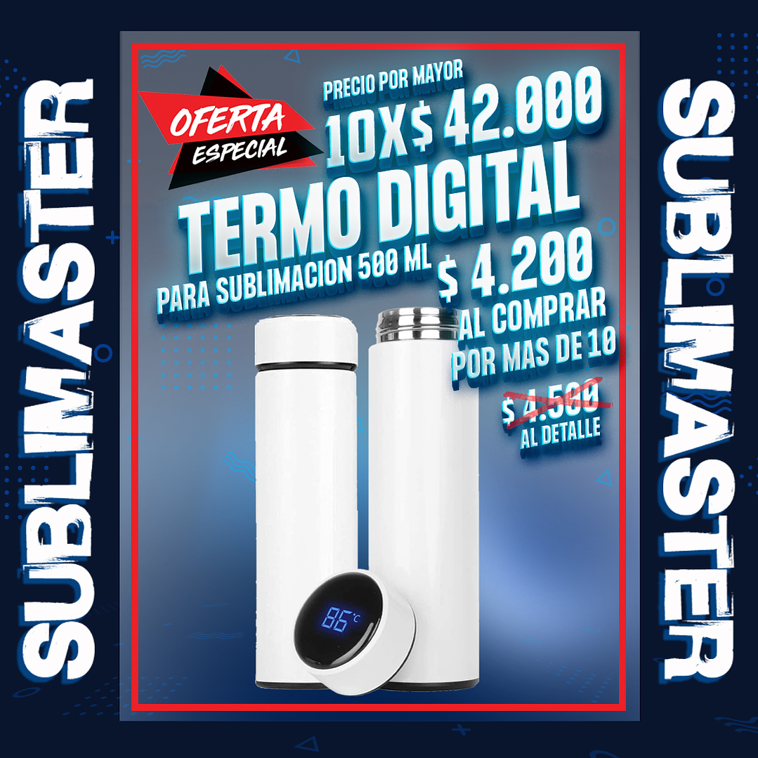 Termo digital blanco para sublimar 500 ml precio por mayor de 10 unidades 1