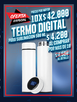 Termo digital blanco para sublimar 500 ml precio por mayor de 10 unidades