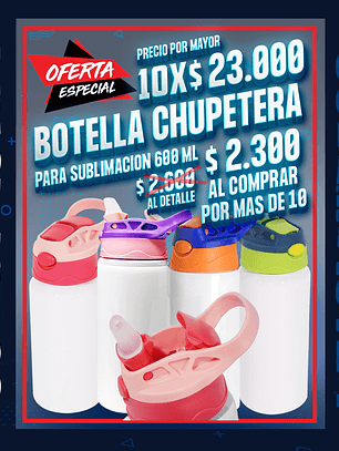 Botella chupetera sublimable para niños 600 ml precio por mayor de 10 unidades