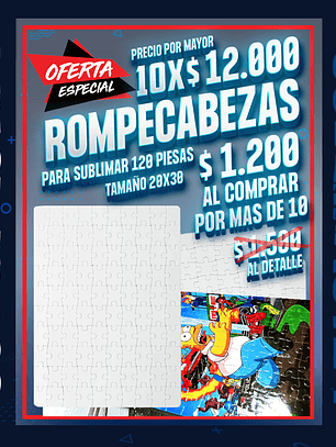 Puzzle rompecabezas sublimable 120 piezas blanco brillante tamaño A4 precio por mayor de 10 unidades