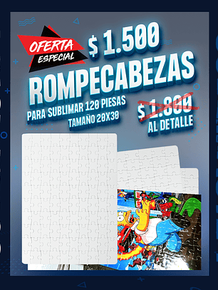 Puzzle rompecabezas sublimable 120 piezas blanco brillante tamaño A4 