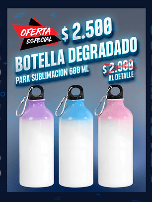 Botella sublimable con degradado de color en la parte de arriba 600ml