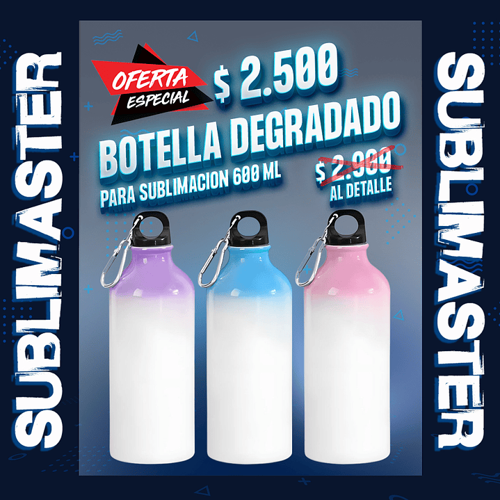 Botella sublimable con degradado de color en la parte de arriba 600ml 1