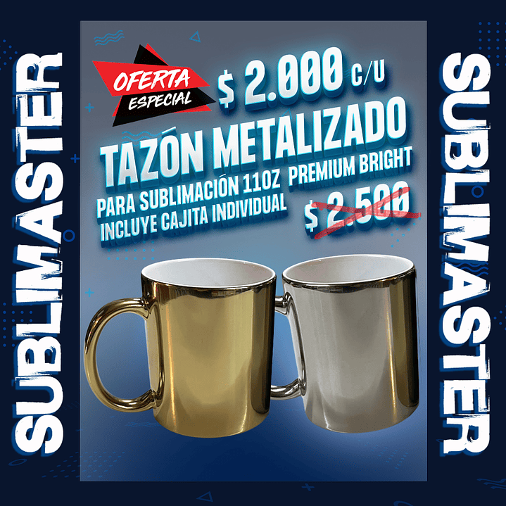 Tazon metalizado plateado y dorado 11oz Premium Bright 1