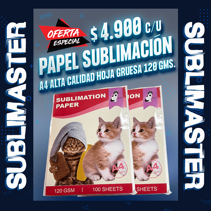 Papel de sublimacion alta calidad A4, 100 hojas gruesas 120 gms. Secado rapido 1