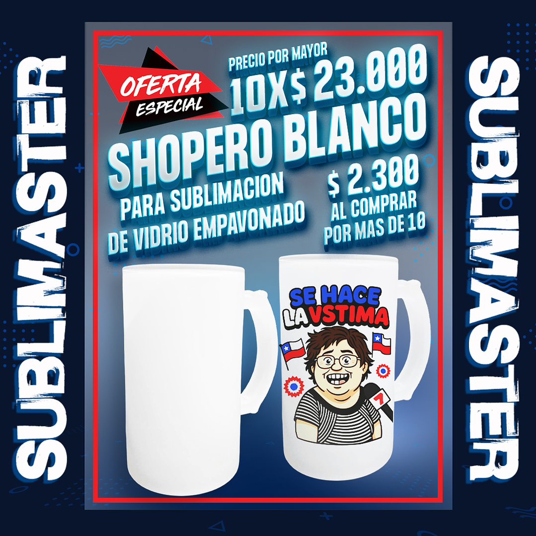 Shopero para sublimacion blanco premium empavonado precio por mayor de 10 1