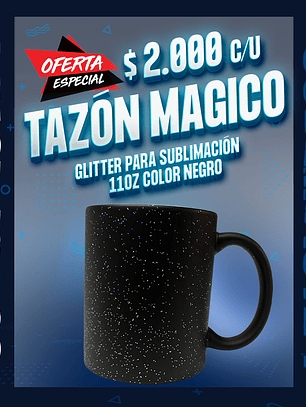 Tazón magico Sublimación Color Negro Glitter 11 oz