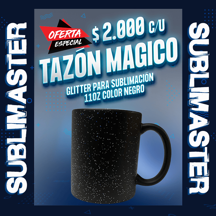 Tazón magico Sublimación Color Negro Glitter 11 oz 1