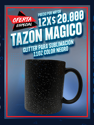 Tazón magico Sublimación Color Negro Glitter 11 oz precio por mayor oferta por 12 unidades