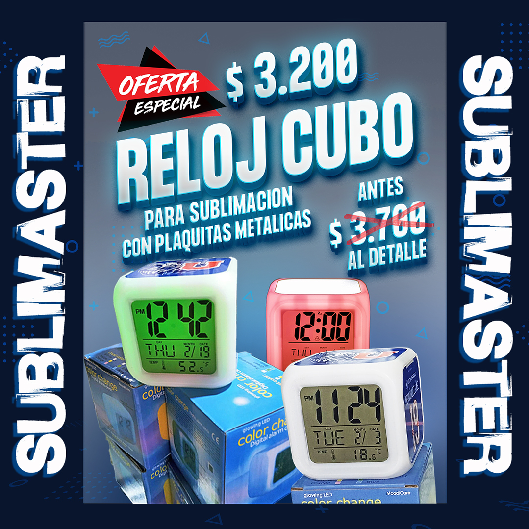 Reloj cubo despertador digital luz cambia de color sublimable 1