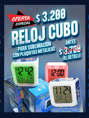 Reloj cubo despertador digital luz cambia de color sublimable