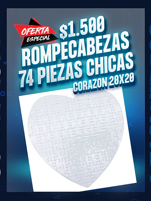 Puzzle rompecabezas sublimacion corazon 74 piezas 20x20 cm       
