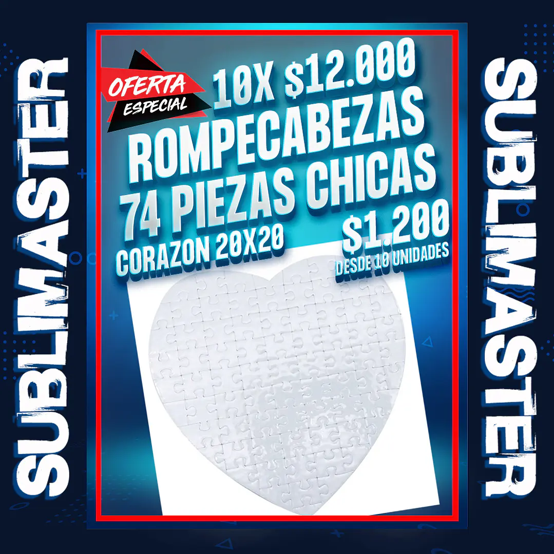 Puzzle rompecabezas sublimacion corazon 74 piezas 20x20 cm oferta por mayor de 10 unidades       1
