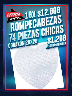 Puzzle rompecabezas sublimacion corazon 74 piezas 20x20 cm oferta por mayor de 10 unidades      