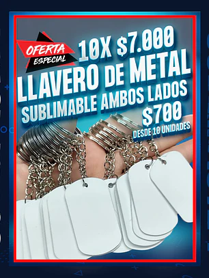 LLavero de metal sublimable por ambos lados 50x30mm oferta por mayor de 10 unidades