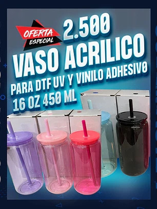 Vaso acrilico de colores con tapa y bombilla para poner dtf uv o vinilo decorativo 16oz 450 ml