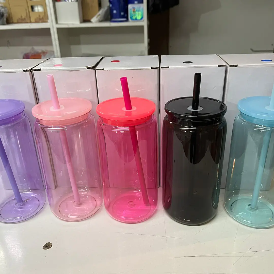 Vaso acrilico de colores con tapa y bombilla para poner dtf uv o vinilo decorativo 16oz 450 ml 7