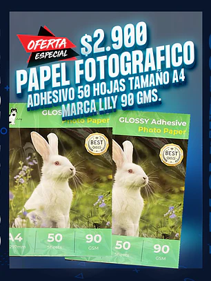 Papel fotografico adhesivo 50 hojas 90 gm. marca lily