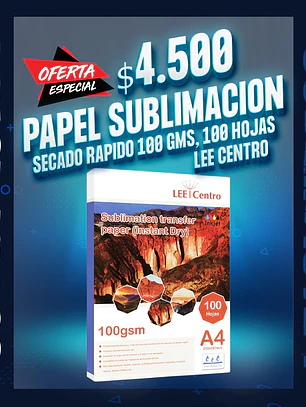 Papel de sublimacion secado rapido lee centro 100gms 100 hojas a4