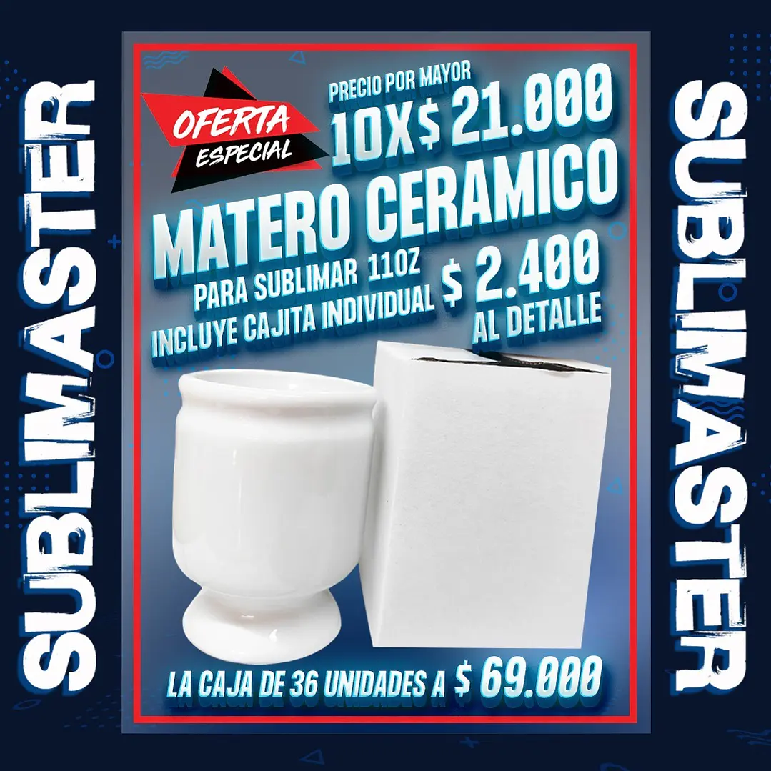 Matero ceramico sublimable blanco 11oz incluye cajita individual, precio por mayor de 10 unidades 1