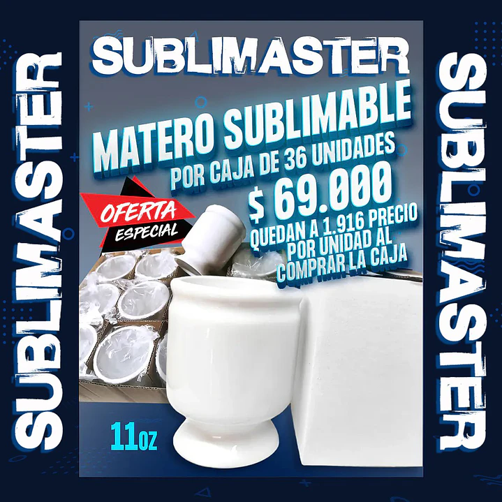 Matero ceramico sublimable blanco 11oz incluye cajita individual precio por caja 36 unidades 1