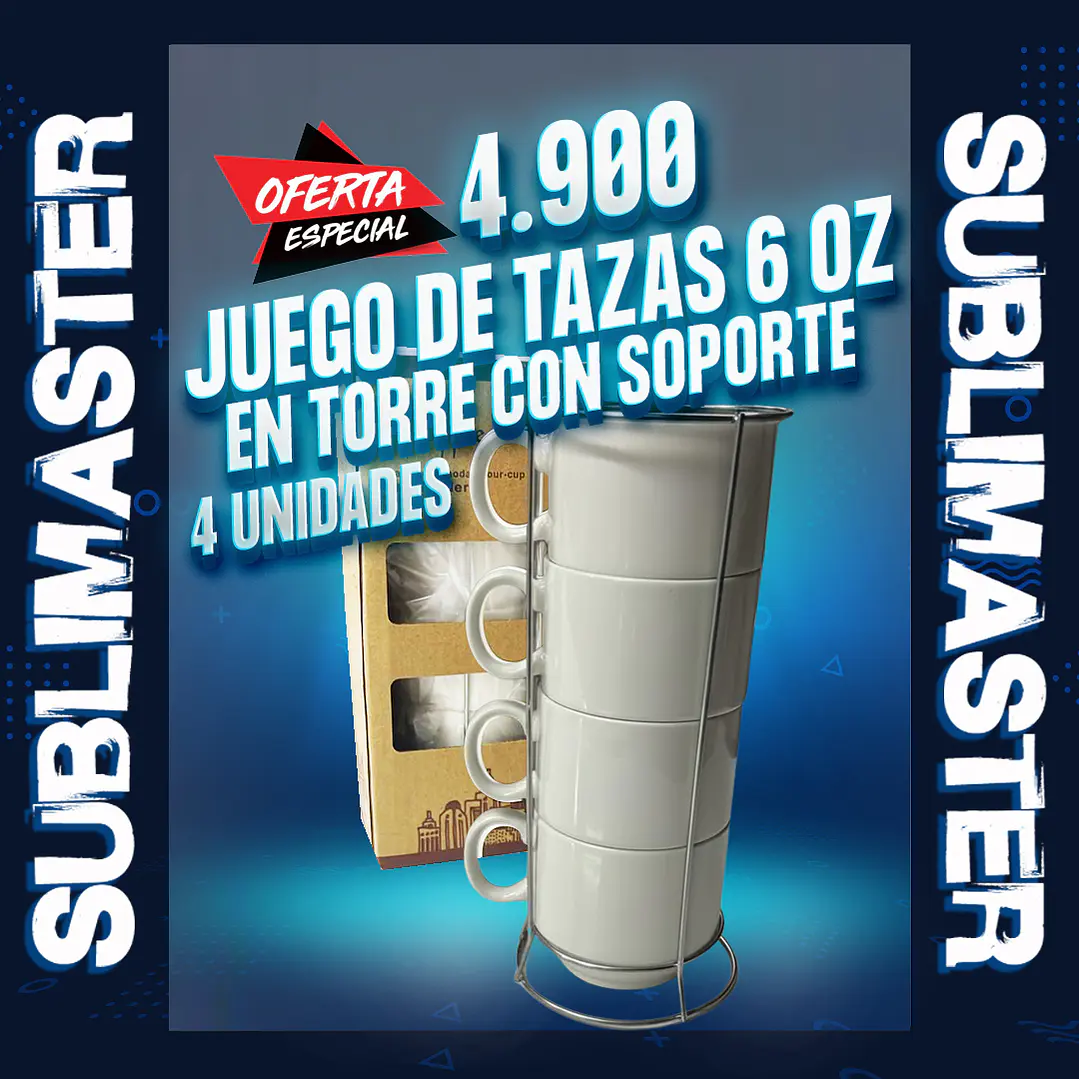 Juego de 4 tazas en torre con soporte de 6oz  1