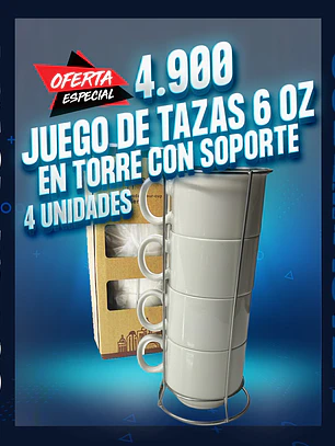 Juego de 4 tazas en torre con soporte de 6oz 