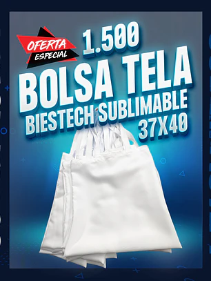 Bolsa de tela biestrech blanca sublimable de 37x40 cm. 