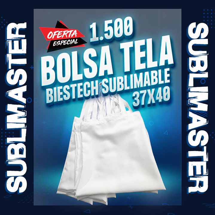 Bolsa de tela biestrech blanca sublimable de 37x40 cm.  1