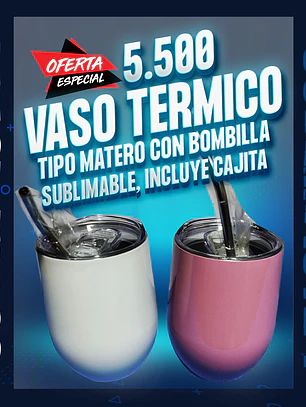 Vaso termico tipo matero de metal con bombilla 