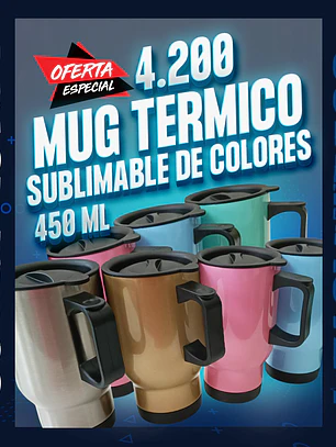 Mug térmico de acero inoxidable de color con tapa para sublimación 450 ml