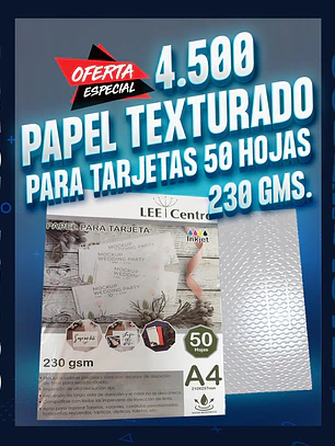 Papel texturado para tarjetas 50 hojas 230 gm.