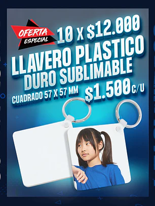 Llavero plastico duro facil de sublimar cuadrado 6x6 cm 