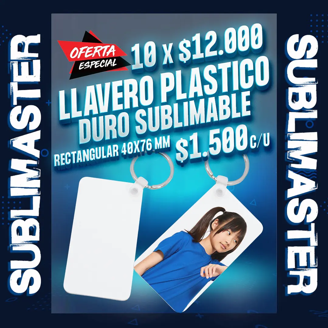 Llavero plastico duro facil de sublimar rectangular 4x8 cm 1
