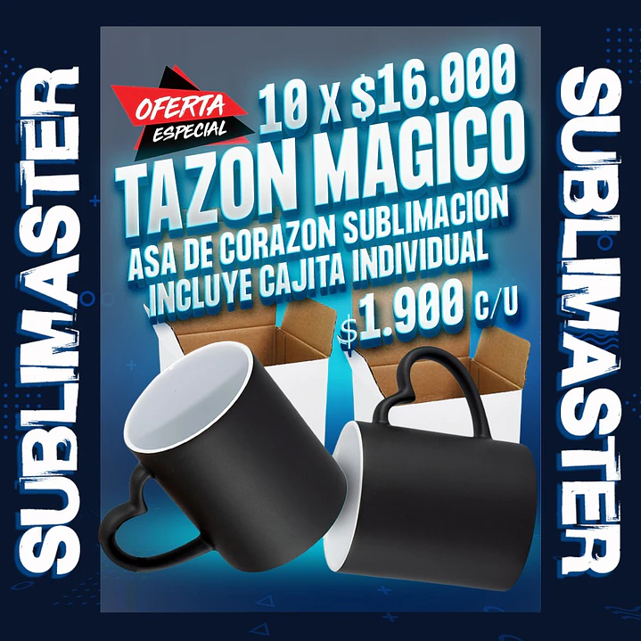 Tazon magico con asa de corazon para sublimacion incluye cajita individual venta por mayor de 10 unidades  1