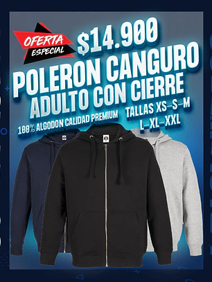 Poleron adulto canguro con cierre calidad premium 