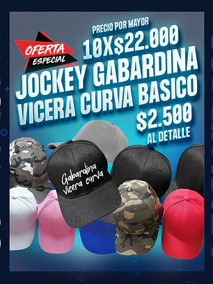 Jockey tipo gabardina vicera curva basico venta por mayor de 10 unidades  