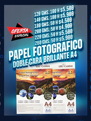 Papel fotografico doble cara brillante A4 