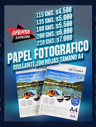 Papel fotografico brillante tamaño A4 lee centro