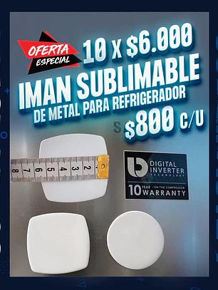 Iman para refrigerador sublimable de metal 7cm oferta por 10 unidades