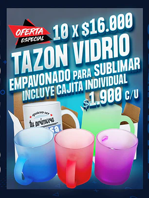 Tazon de vidrio empavonado para sublimar 11 oz incluye cajita individual oferta por 10 unidades